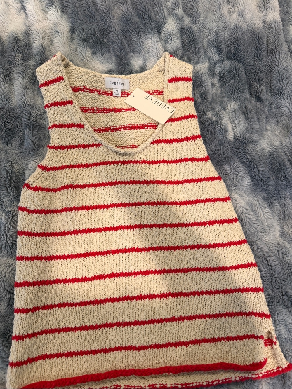 Evereve Cream Sweater Tank Top with Red Stripes